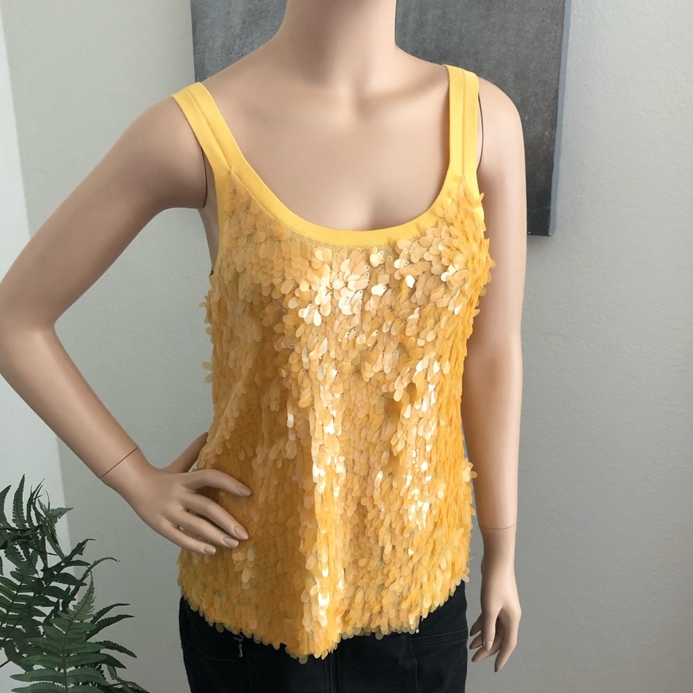 Guess by Marciano Yellow Sequin Party Tank Top